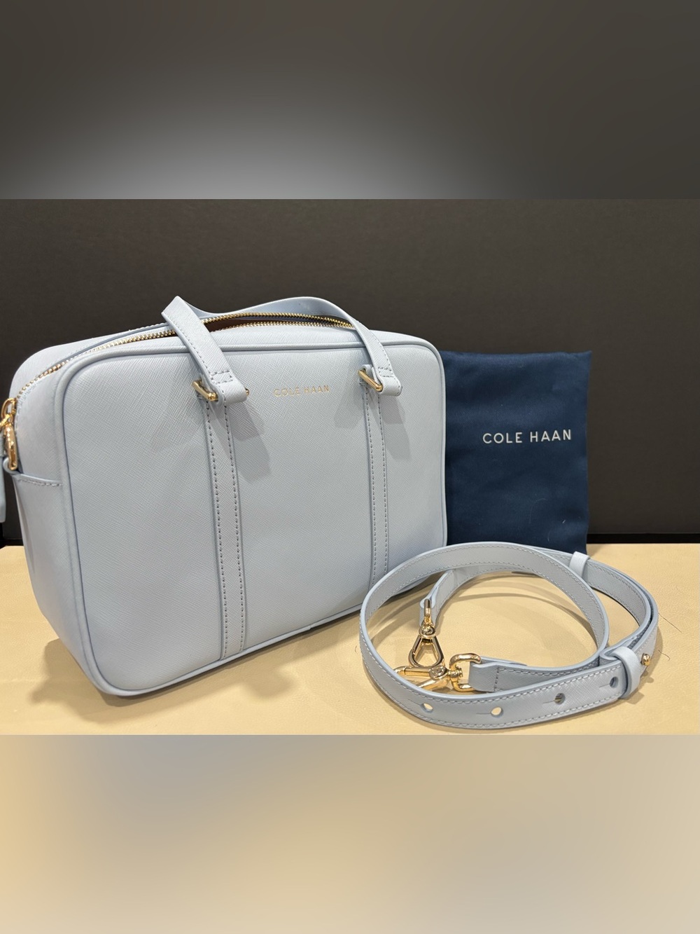 Cole Haan Handbag Blue Top Handle Leather Satchel Crossbody Wedding Bride Travel